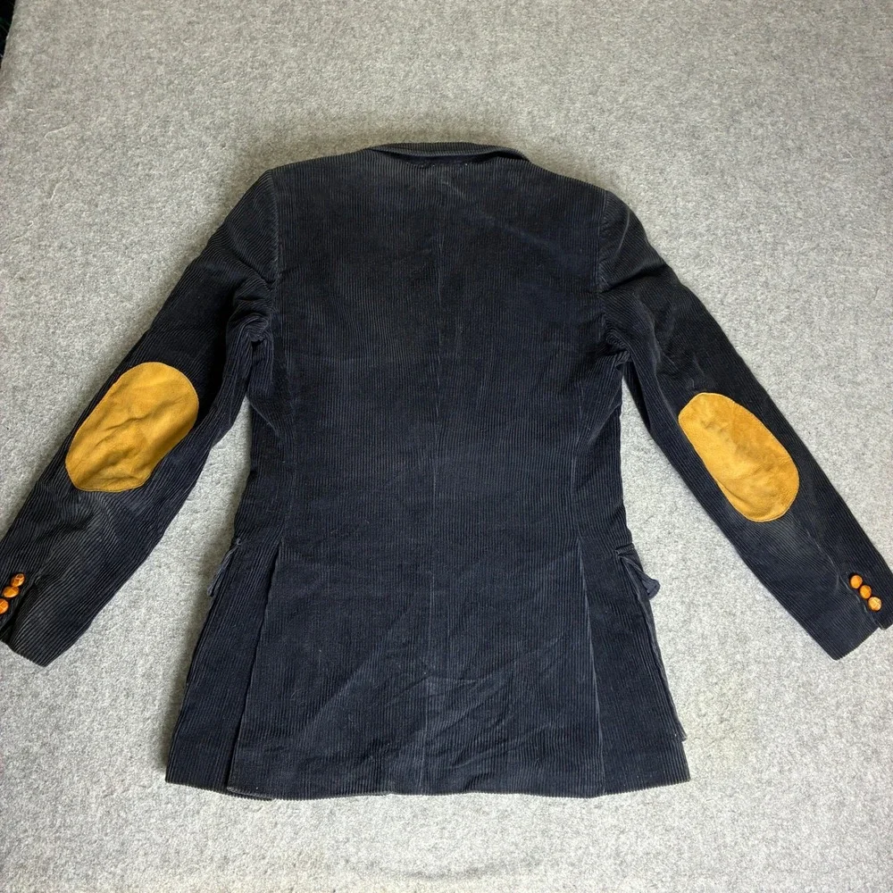 Vintage Jaguar 4/40 Mens 36R Corduroy Blazer Sport Coat Elbow Patches Navy Black
